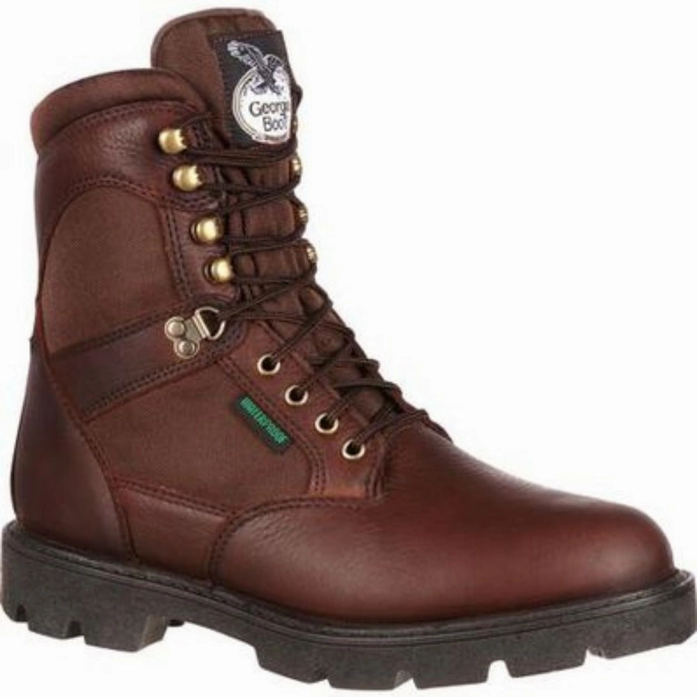 Georgia Boot Homeland Men's Waterproof Work Boots G108 In Brown Cushioned Step Windy Weather Comfortable Heel