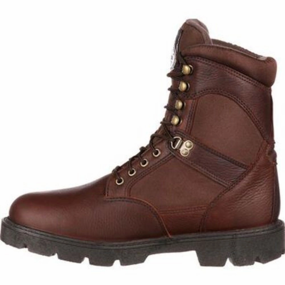 Georgia Boot Homeland Men's Waterproof Work Boots G108 In Brown Grippy Outsole Snowy Path Ultra Comfort