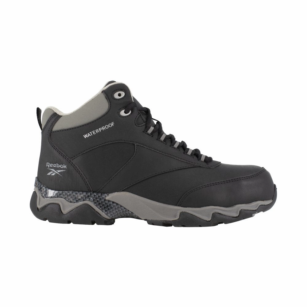 Reebok Beamer Waterproof Athletic Work Boot Men's Composite Toe Rb1068 In Black With Grey Trim Industrial Durability