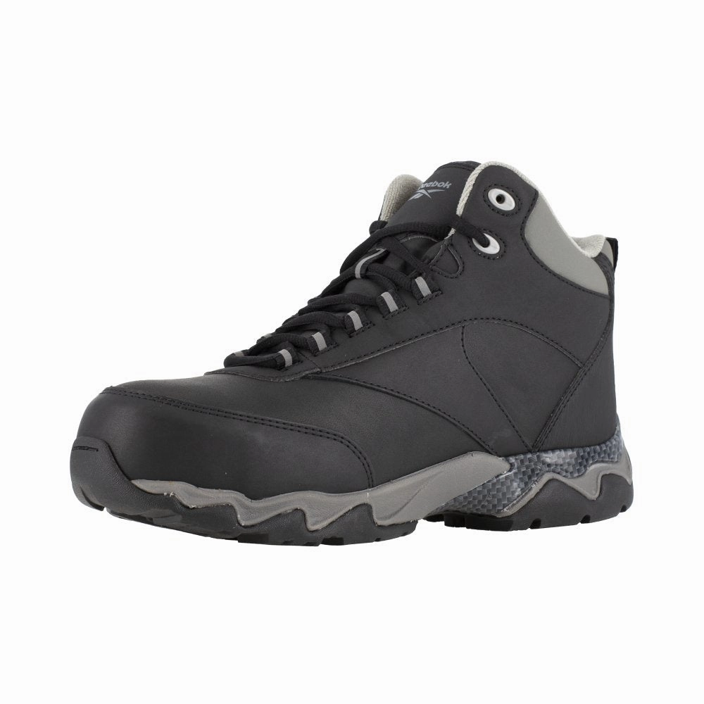 Reebok Beamer Waterproof Athletic Work Boot Men's Composite Toe Rb1068 In Black With Grey Trim Reinforced Build Gear Moisture Wicking Footwear