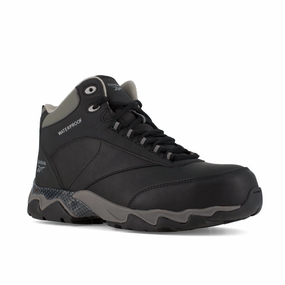 Safety Liner Gear Durable Grip Reebok Beamer Waterproof Athletic Work Boot Men's Composite Toe Rb1068 In Black With Grey Trim