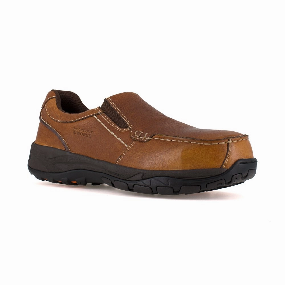 Rockport Work Slip-on Men's Composite Toe Shoe's Extreme Light Rk6748 In Brown All Weather Boots