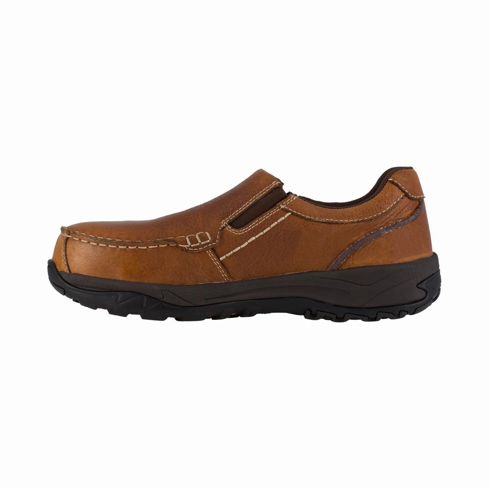Dual Layer Footwear Comfortable Cushioning Rockport Work Slip-on Men's Composite Toe Shoe's Extreme Light Rk6748 In Brown