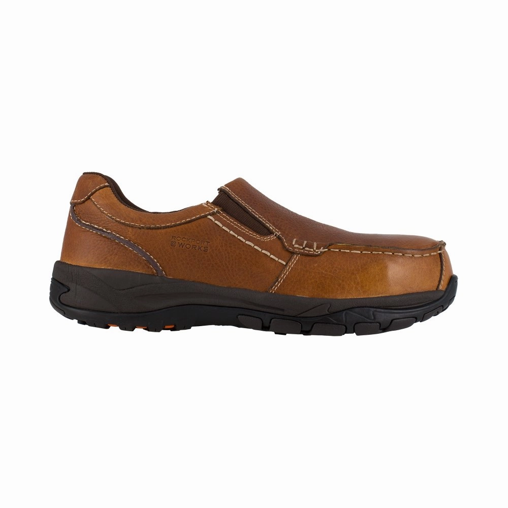 Rockport Work Slip-on Men's Composite Toe Shoe's Extreme Light Rk6748 In Brown Waterproof Protection