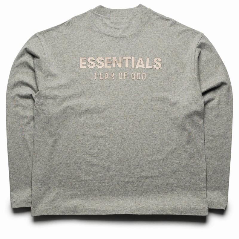 DoubleLayered Collar QuickAccess Pockets Fear Of God Essentials Classic Fit L/S Tee - Concrete Heather