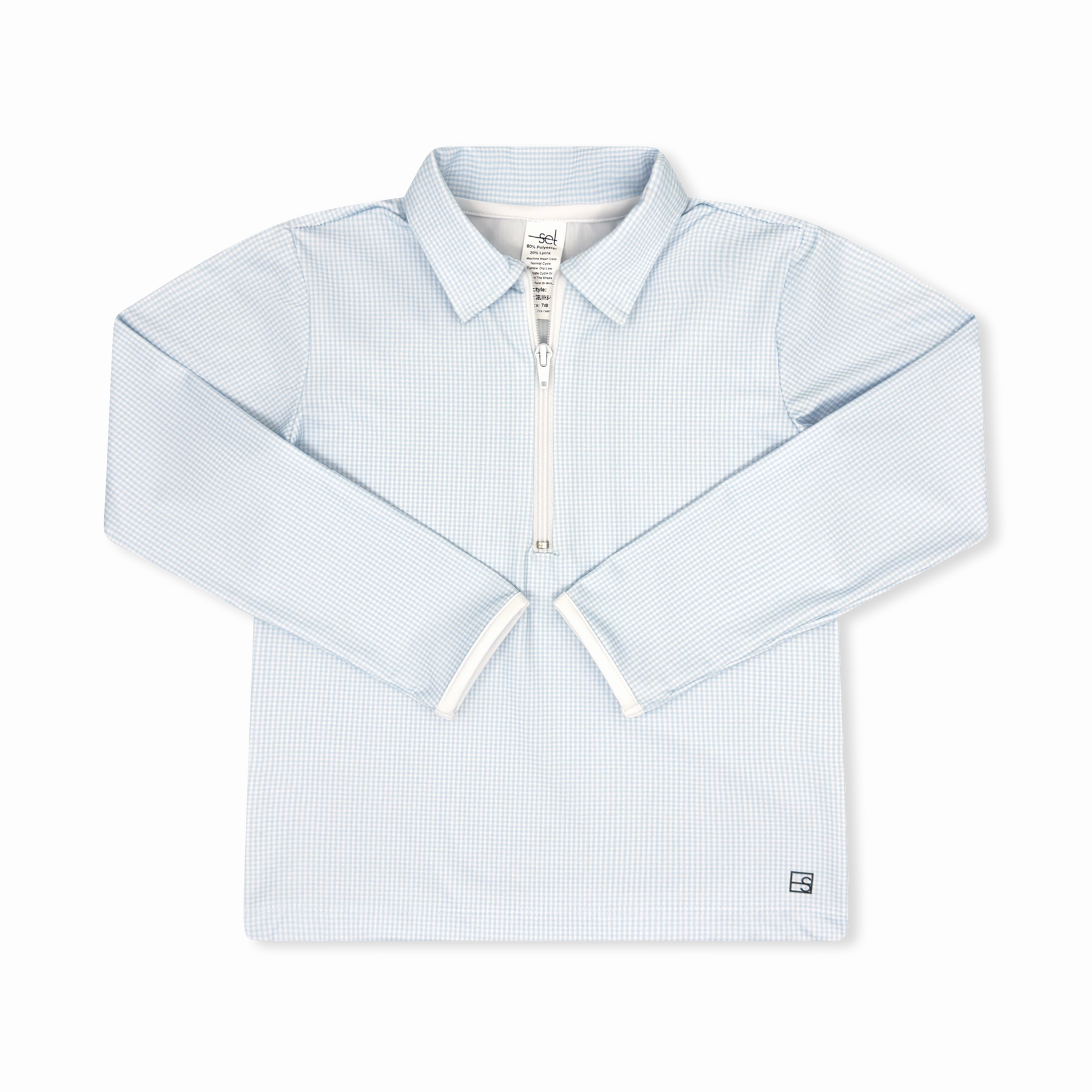 Henry Half Zip - Cotton Candy Blue Minigingham Sheer Fit World Edge