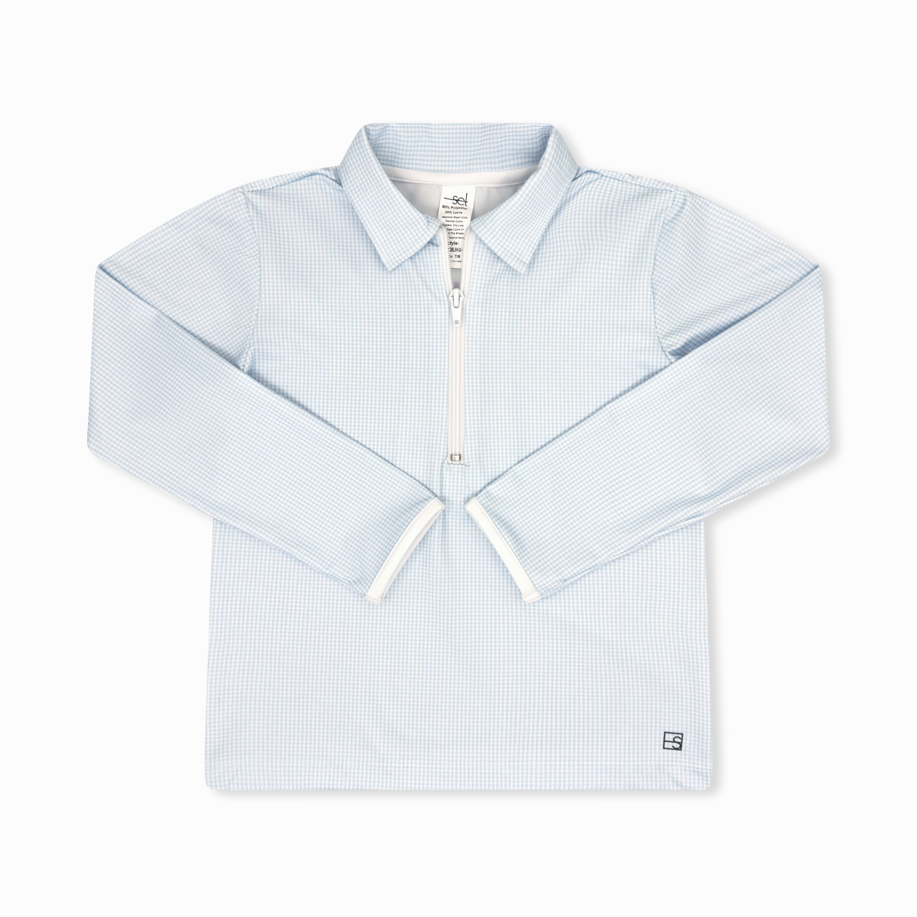 Push Edge Henry Half Zip - Cotton Candy Blue Minigingham