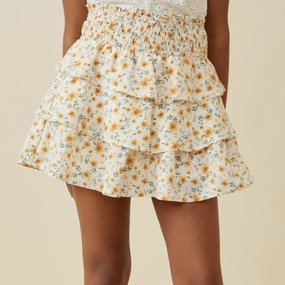 Girls Smocked Waist Tiered Ditsy Floral Skirt Comfort sleepwear