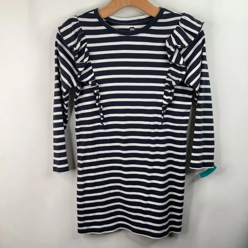 Size 12: Tea Blue/White Striped Long Sleeve Dress Hand washable kids' wear