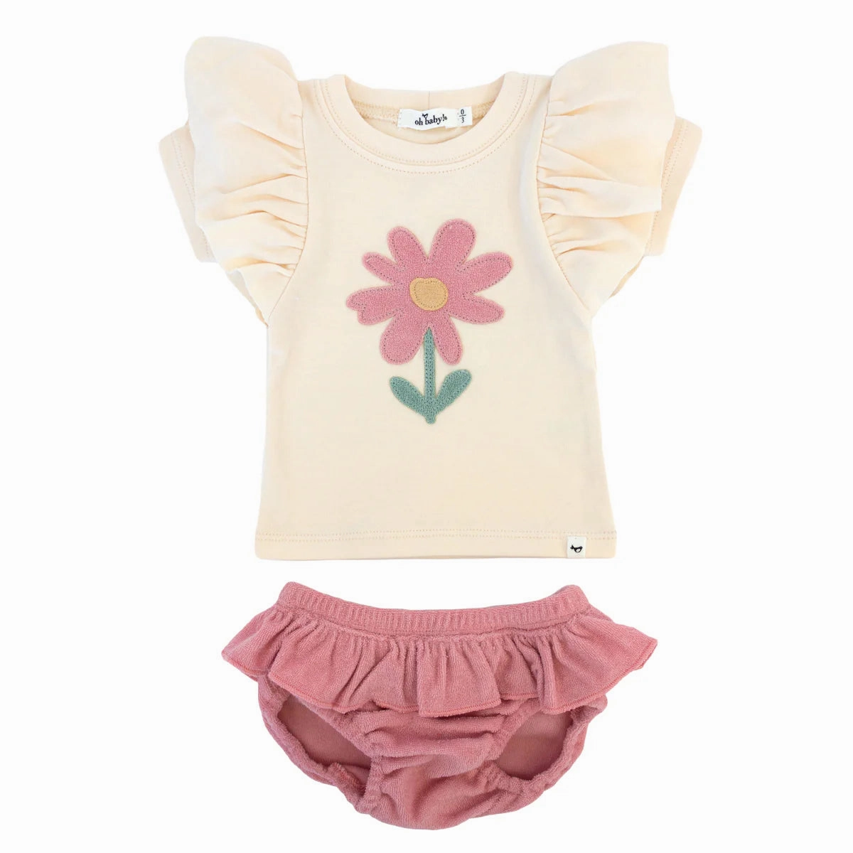 BiasCut Trims Butterfly Short Sleeve Tee with Terry Tushie - Blush Daisy Applique