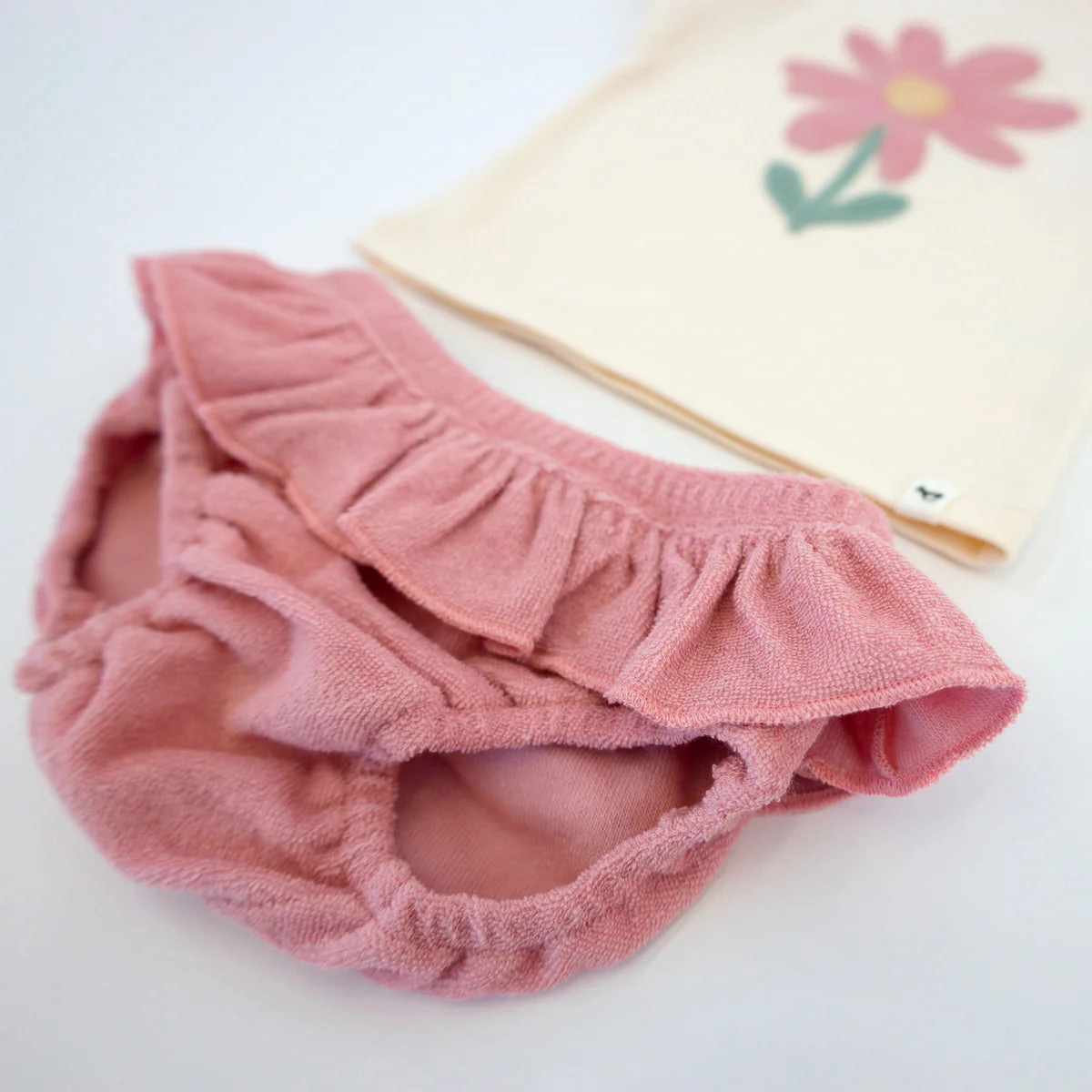 Butterfly Short Sleeve Tee with Terry Tushie - Blush Daisy Applique Ethic Core