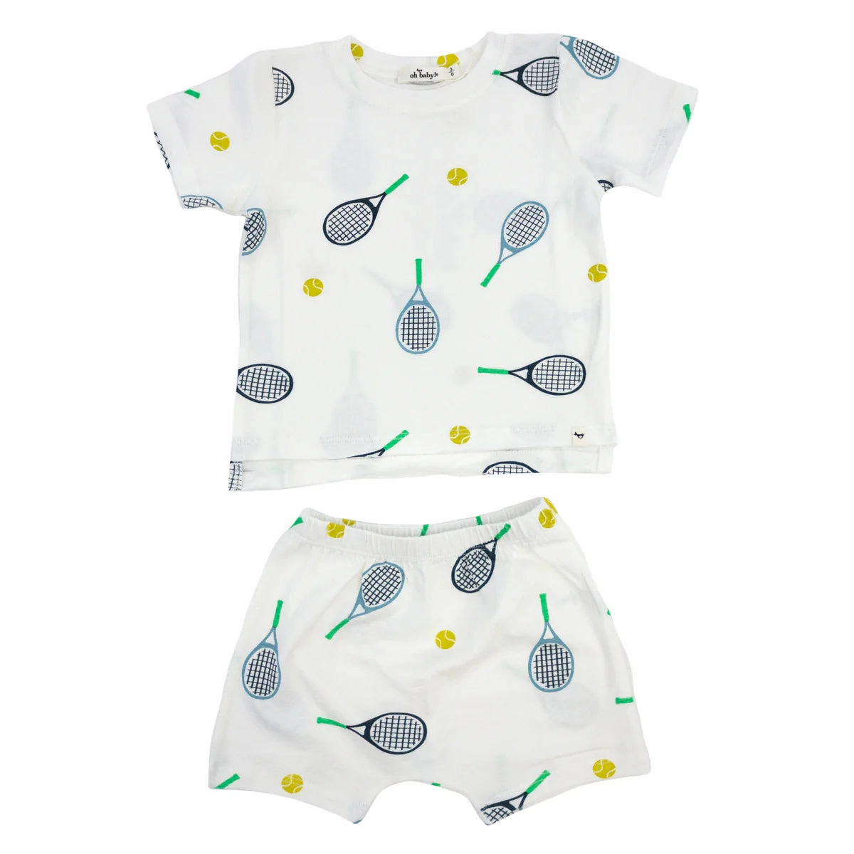 Raw Edge Tee and Shorts Set - Tennis Print - Oyster Casual Fit OdorResistantClothing