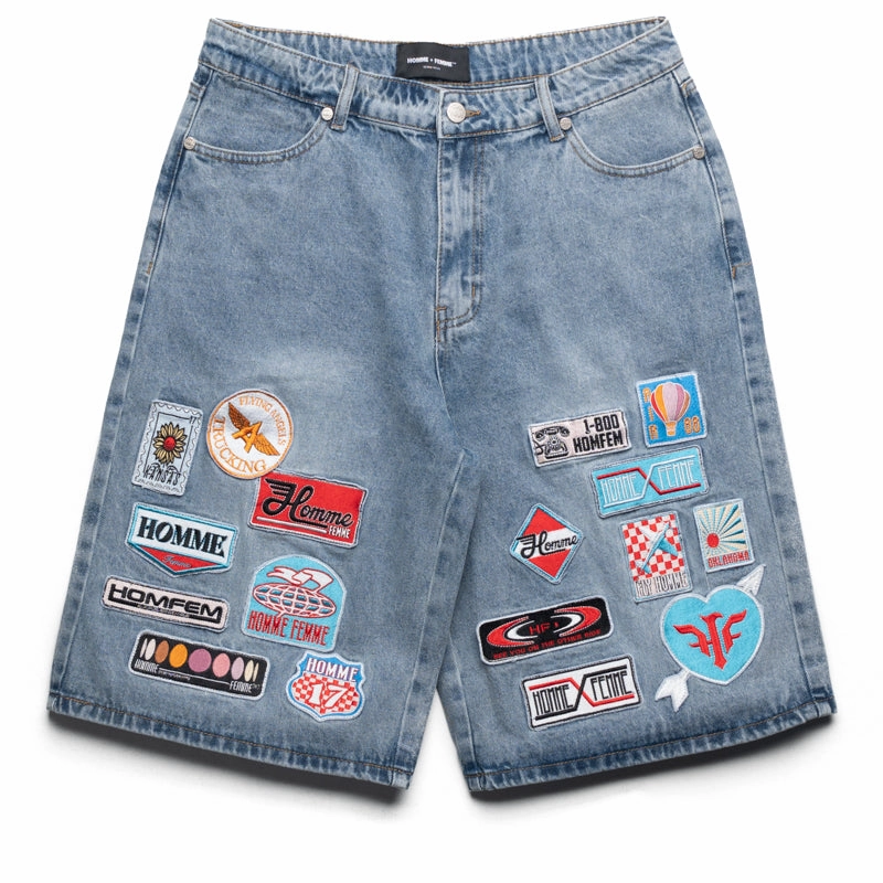 Homme Femme Road Trip Shorts - Blue Denim Loose Thread