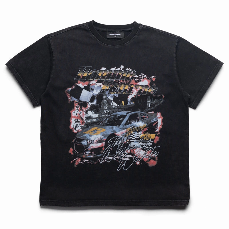 Homme Femme The Wizard Racing Tee - Washed Black Weekend Style