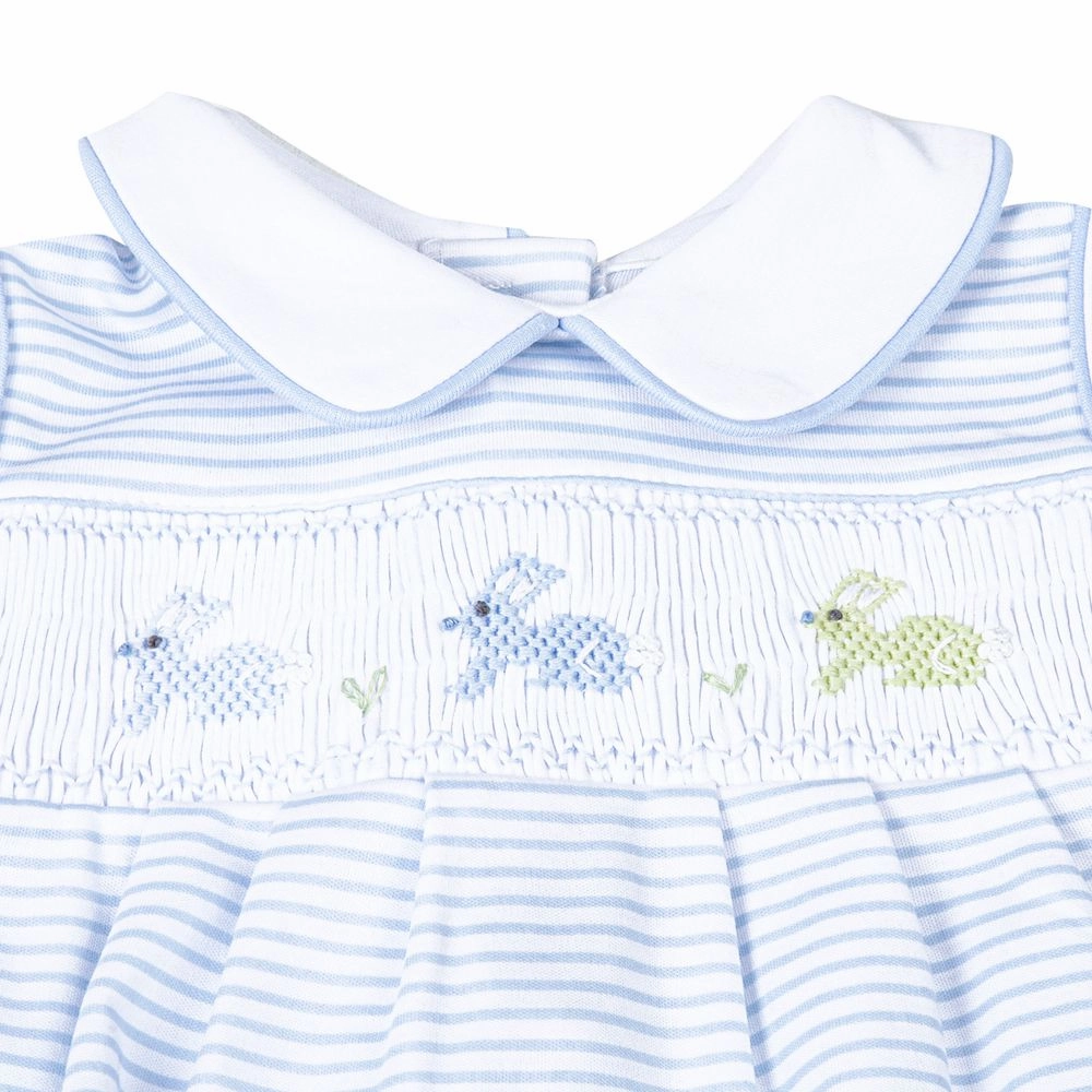 Recycled Polyester Blend Hoppity Hop Classics Smocked Short Playsuit - Light Blue