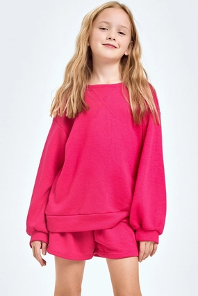 Hot Pink Cotton French Terry Sweatshirt & Shorts Set Comfortable Sweater