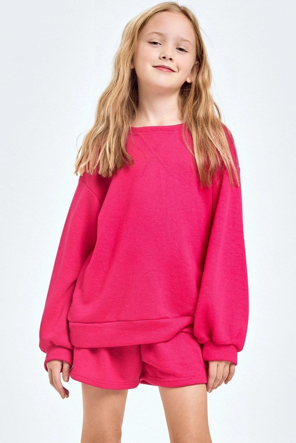 Hot Pink Cotton French Terry Sweatshirt & Shorts Set Teacher Chic