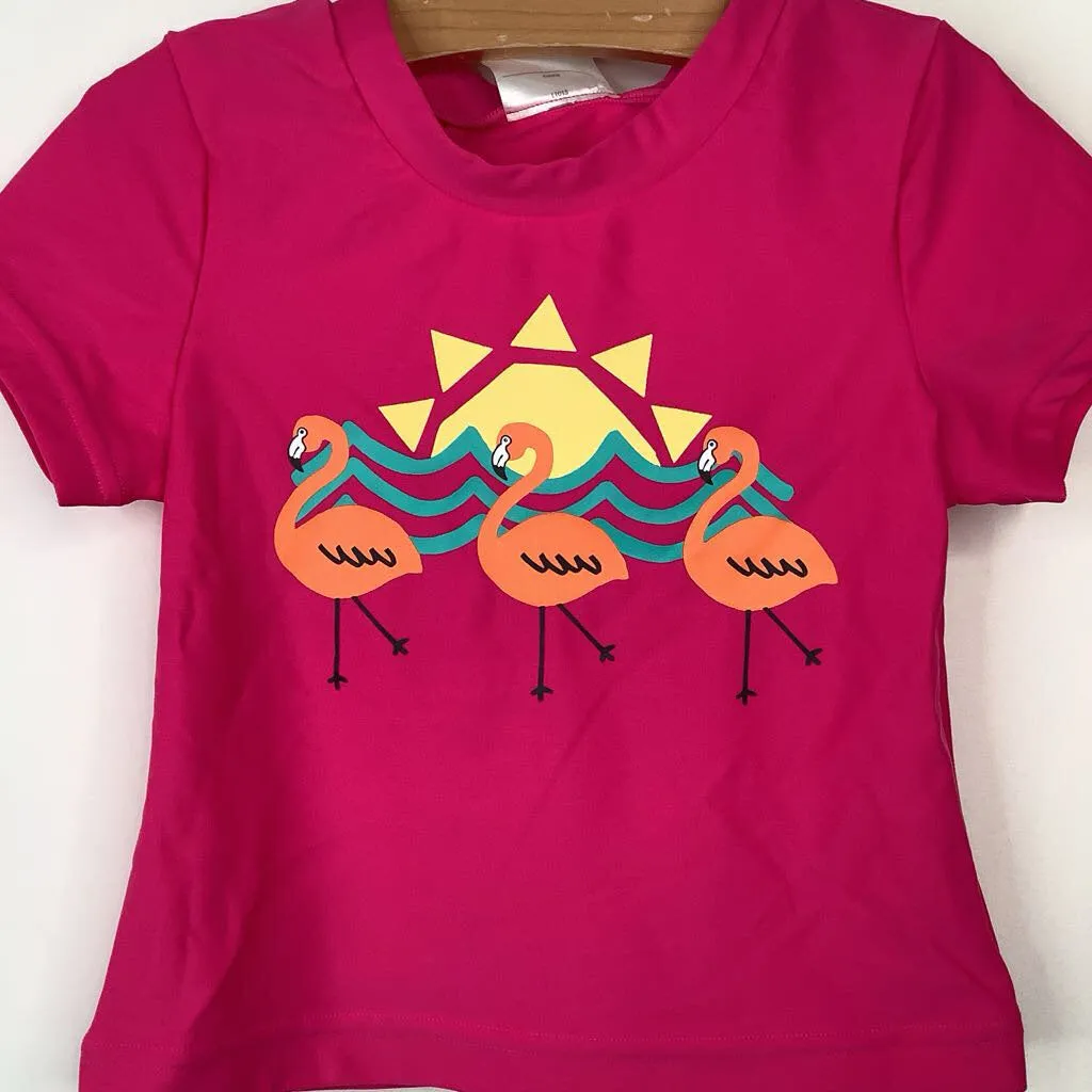 water sports gear Size 6-7 (120): Hanna Andersson Pink Flamingo Print Swim T-Shirt -NEW W/Tag