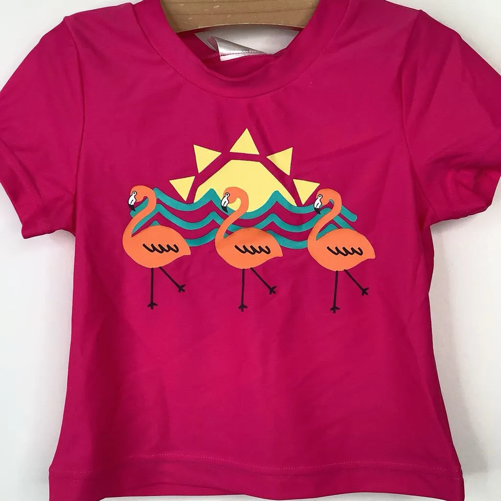 Denim Glossy Size 6-7 (120): Hanna Andersson Pink Flamingo Print Swim T-Shirt -NEW W/Tag