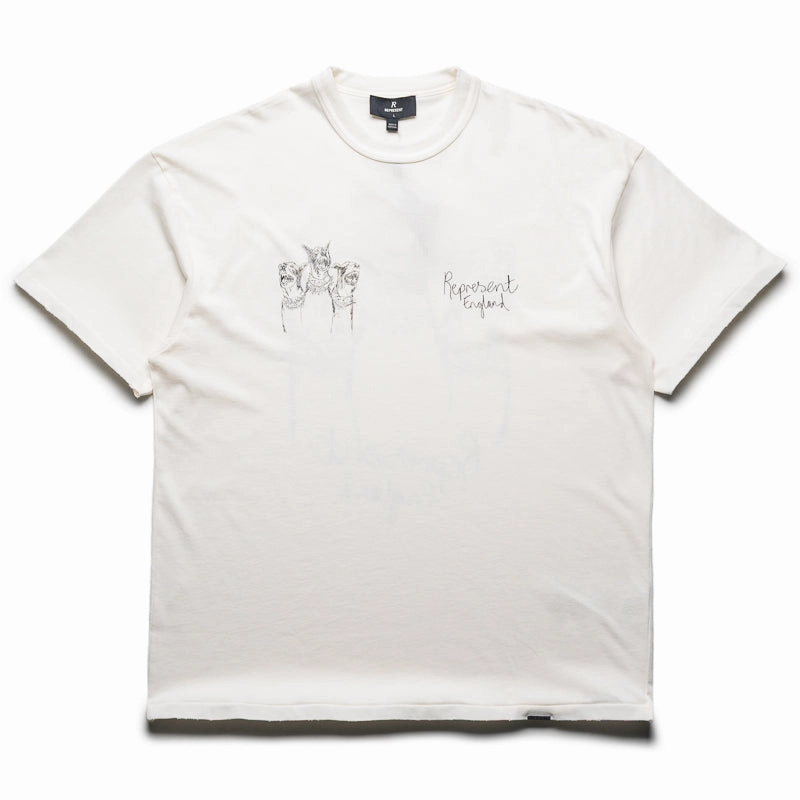 spring fresh Represent Hand Drawn Thoroughbred Dogs Tee - Washed Ecru