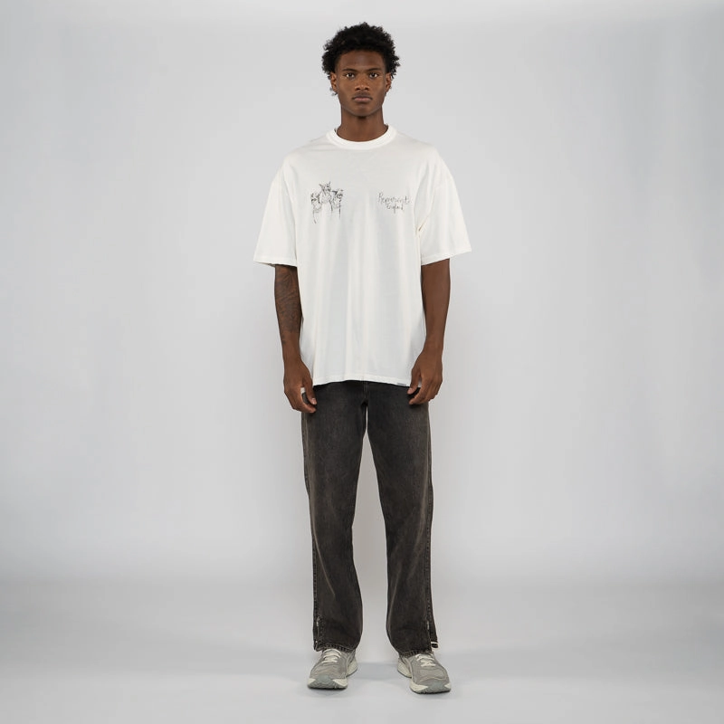 Represent Hand Drawn Thoroughbred Dogs Tee - Washed Ecru Utility Jacket Senior Ease