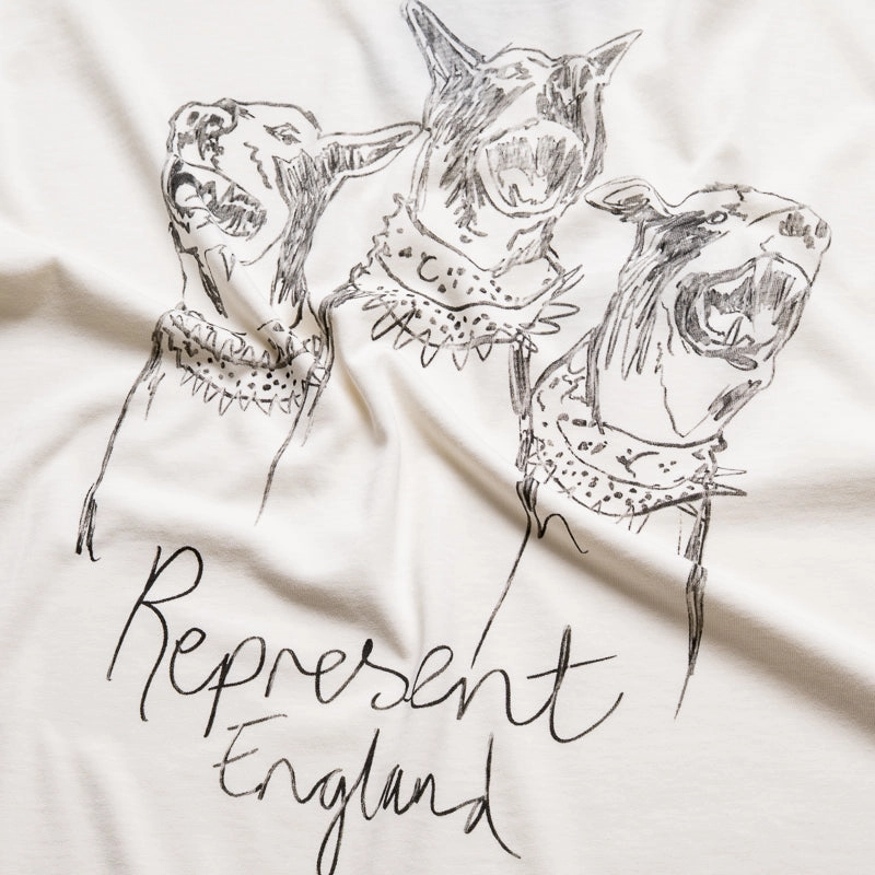 Sporty Design Fashion Forward Represent Hand Drawn Thoroughbred Dogs Tee - Washed Ecru