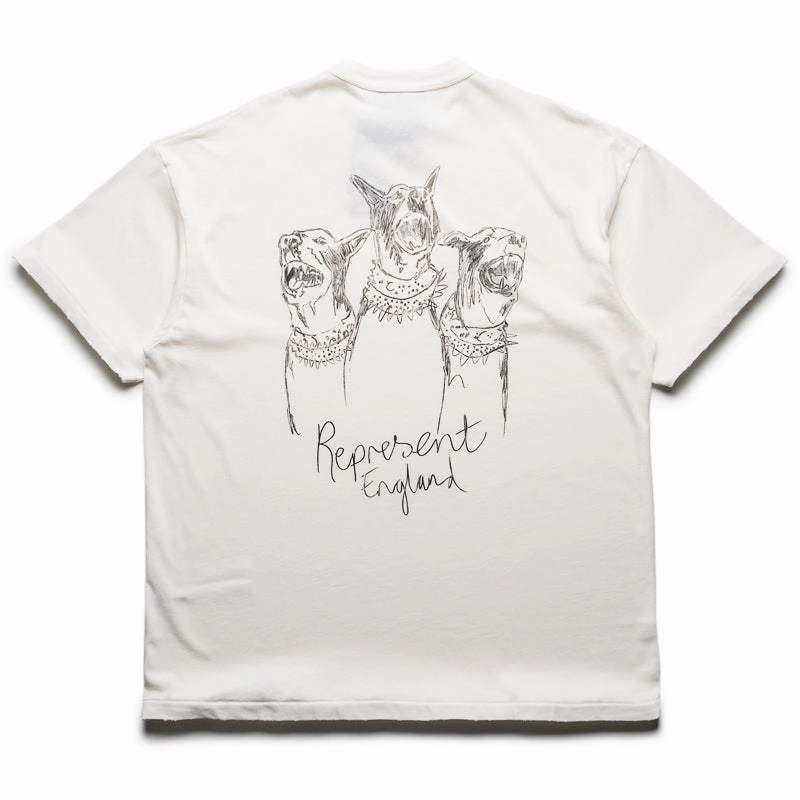 Represent Hand Drawn Thoroughbred Dogs Tee - Washed Ecru StaticFreeLining
