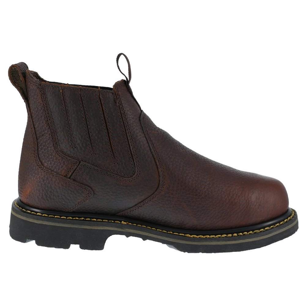 Iron Age 6" Men's Work Boot Slip-on Steel Toe Groundbreaker Ia5018 In Brown Heavy Duty Cushion