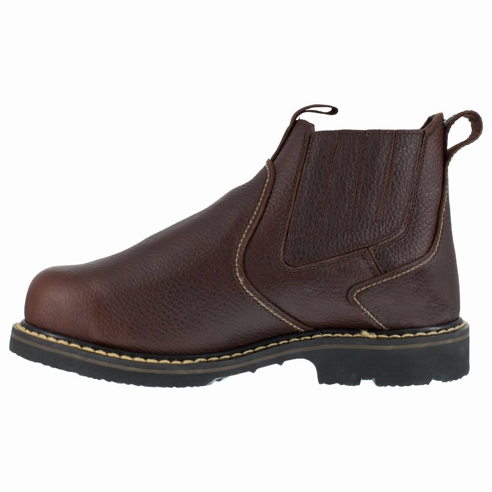 Heavy Sole Gear Iron Age 6" Men's Work Boot Slip-on Steel Toe Groundbreaker Ia5018 In Brown
