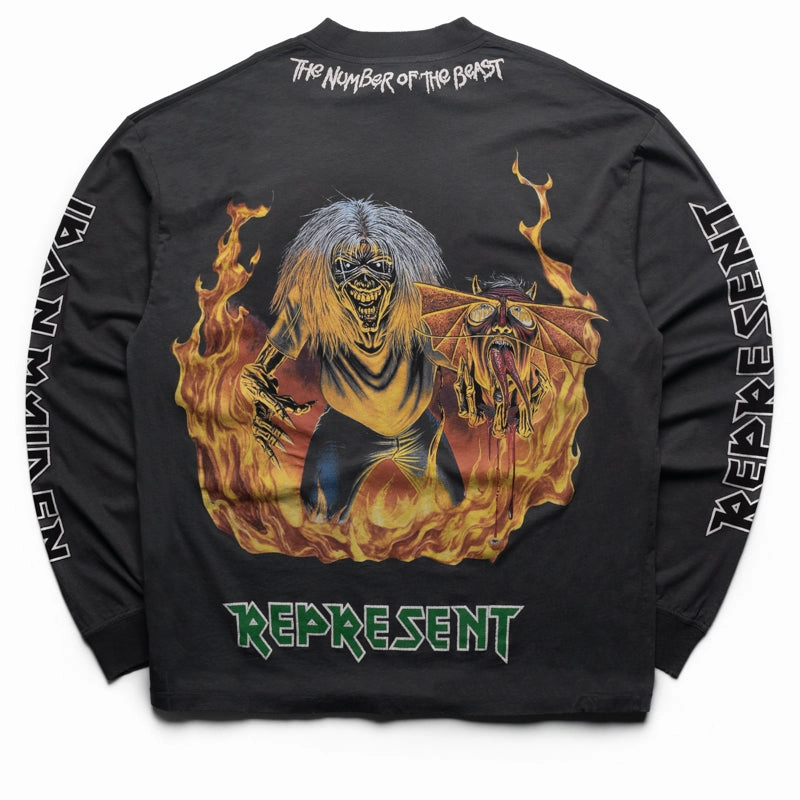 Iron Maiden x Represent Number Of The Beast L/S Tee - Sunfade Grey MoistureWicking Fabric