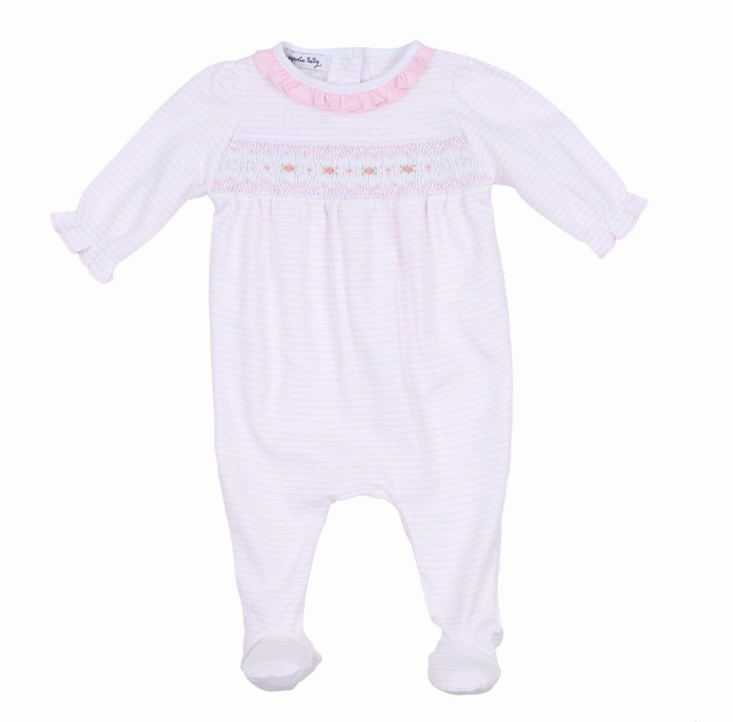 Katie and Kyle Smocked Ruffle Girl Footie - Pink Casual Blouse Athletic Apparel