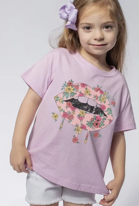 Kids Flower Lips Graphic Tees Warm Pants
