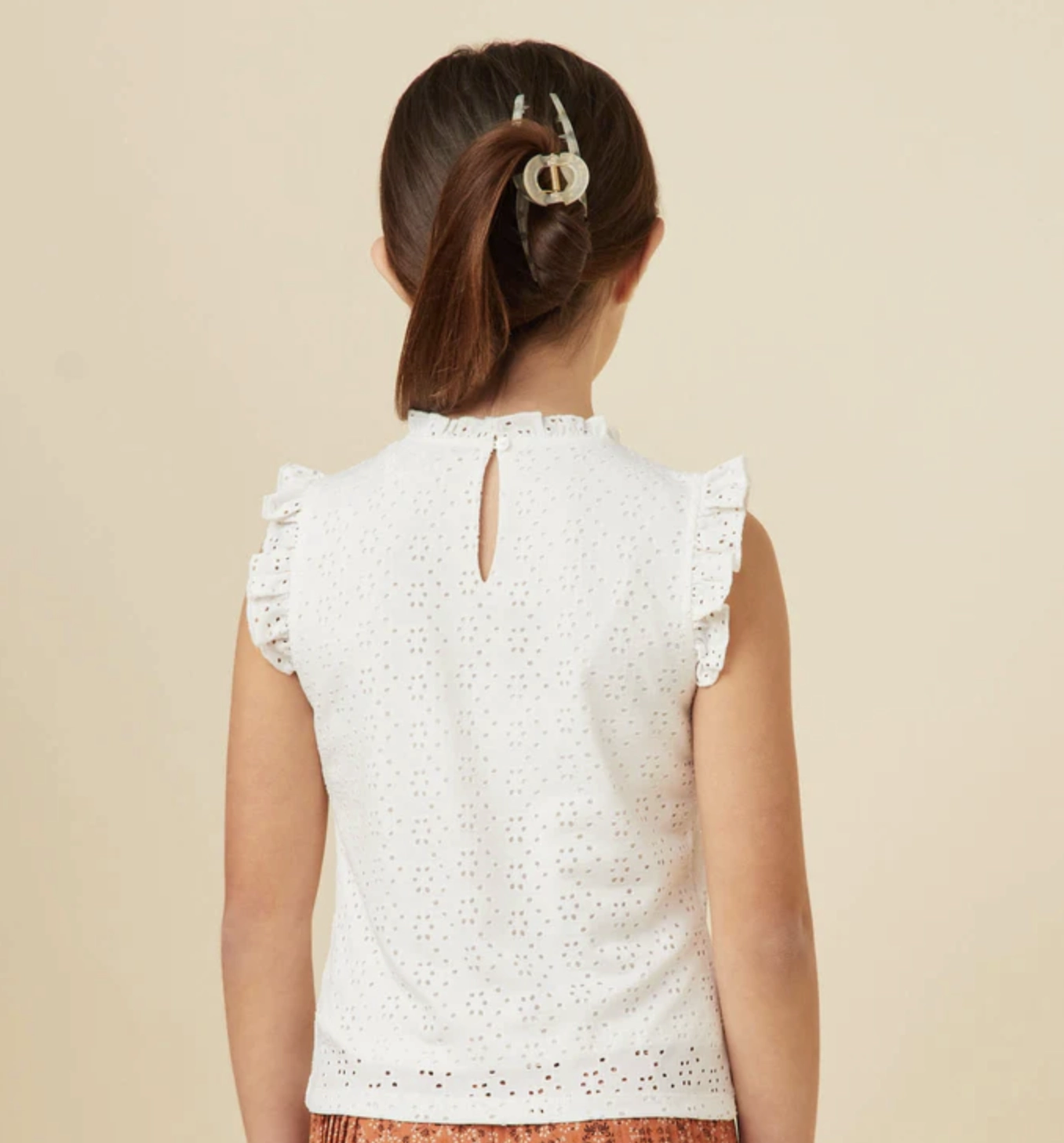 Knit Eyelet Ruffle Detail Tank Flexible Apparel Morning Walk