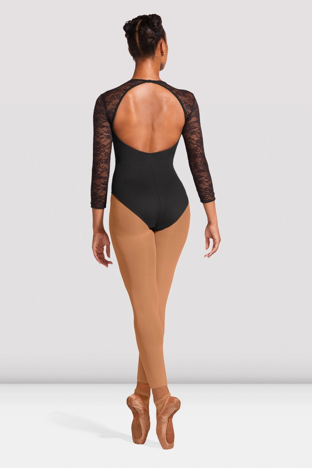 three-quarter length Ladies Kate Lace Open Back Leotard