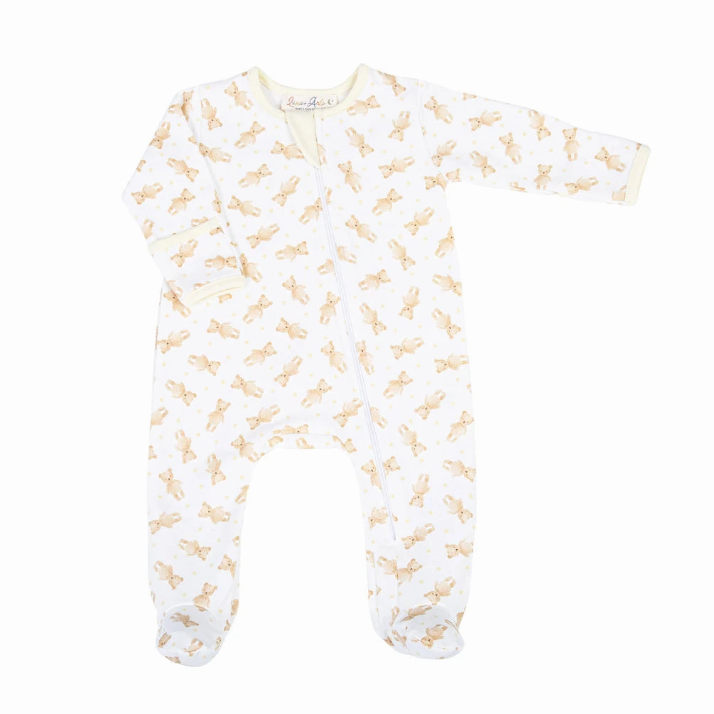 Teddy Print Zip Footie - Ivory HighElasticity Fiber Lightweight clothing