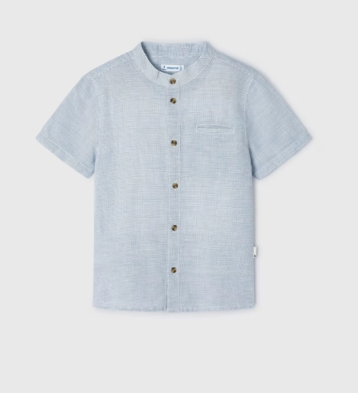 Light Blue Plaid Mandarin Collar Shirt mesh ventilation