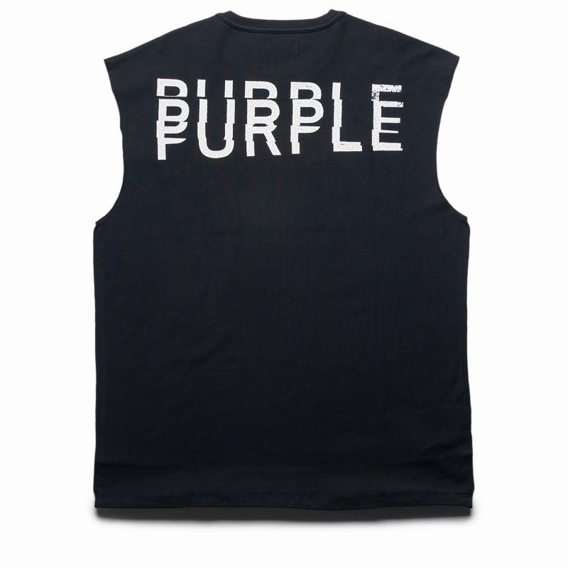Purple Brand Pasted Wordmark Tank Top - Black EcoConscious Production
