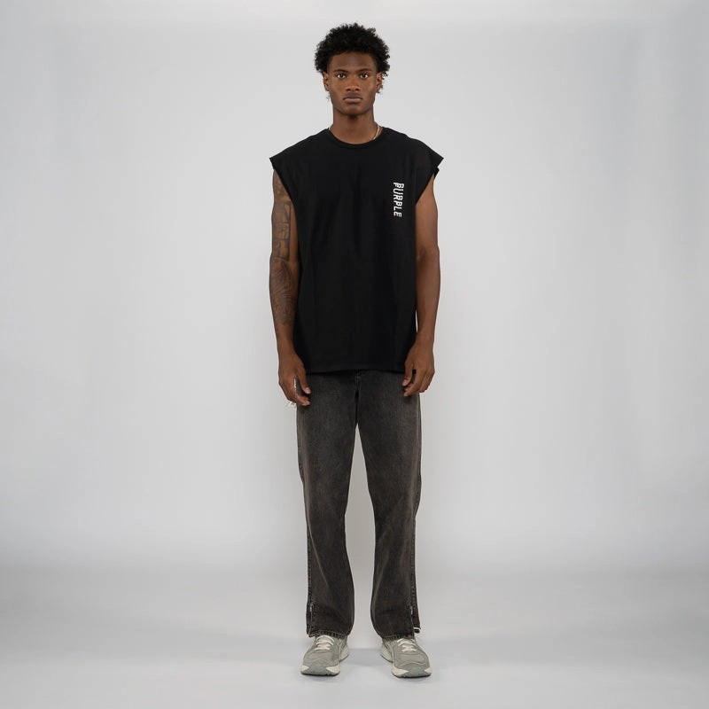 Purple Brand Pasted Wordmark Tank Top - Black HypoallergenicYarn Warm Tracksuit