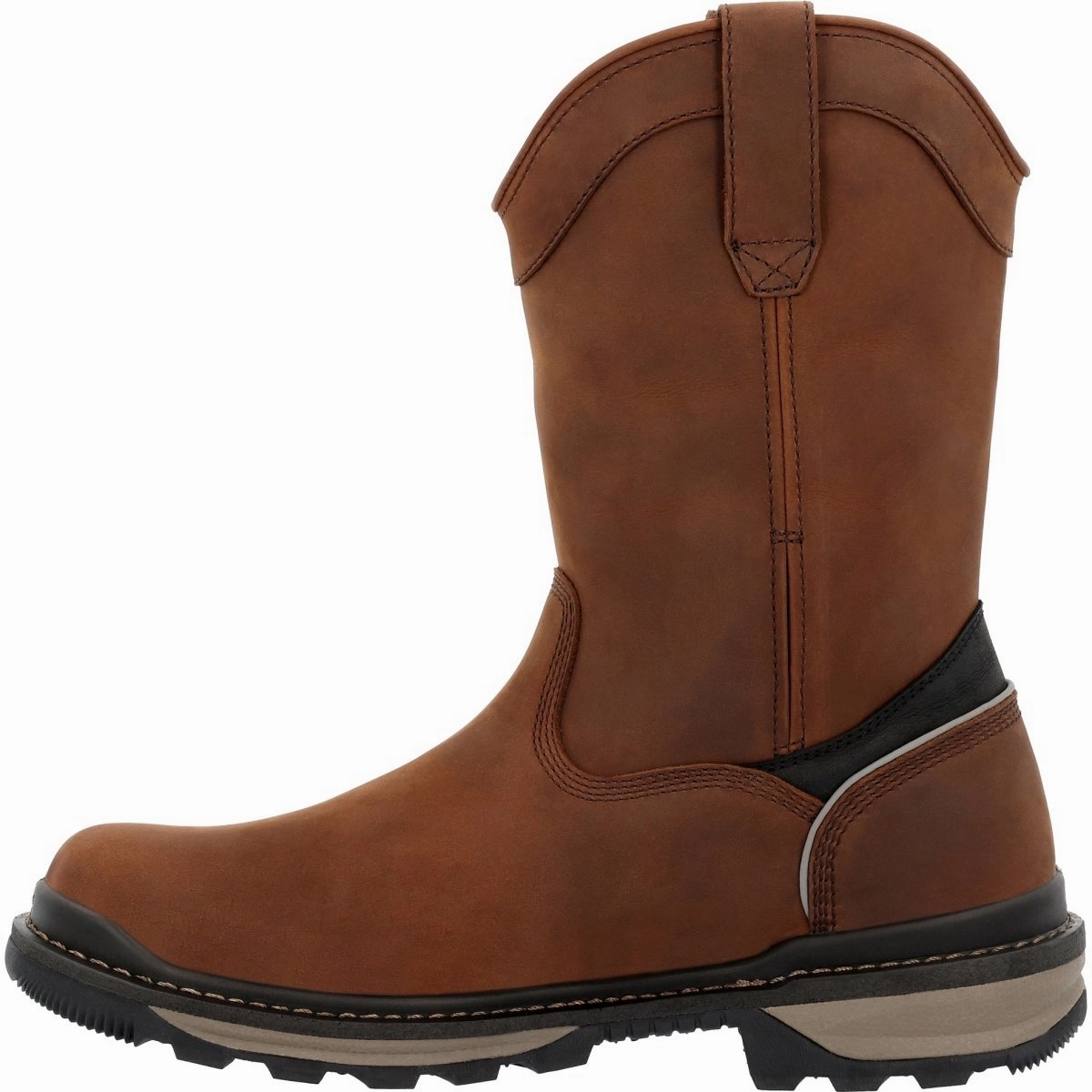 Rocky Rams Horn Men's Waterproof Pull-On Work Boots Rkk0398 In Brown Non-Slip Sole