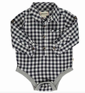 DoubleLayeredHem Black Micro Plaid Jasper Woven Onesie