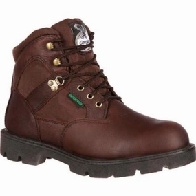 Reinforced toe Georgia Boot Homeland Men's Steel Toe Waterproof Work Boots G105 In Brown