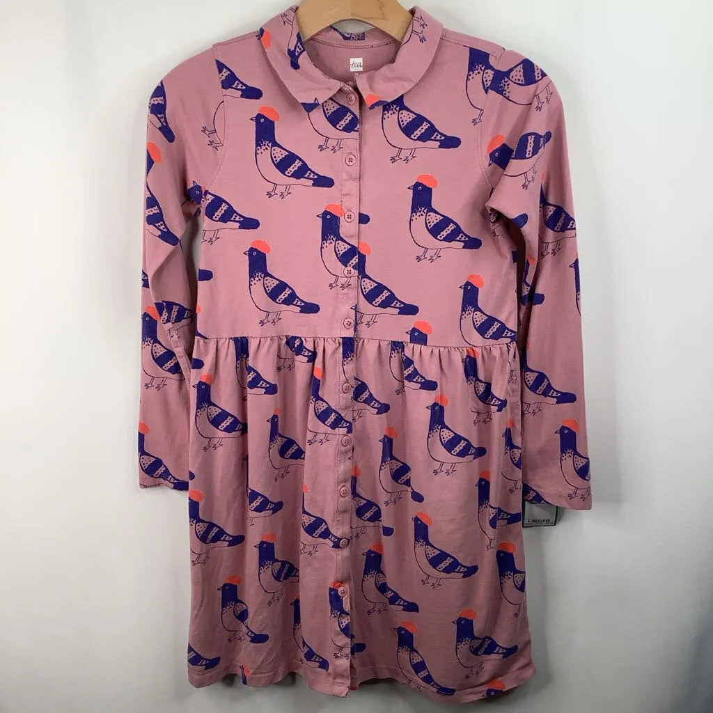 lined Volleyball clothes for children Size 12: Tea Pink/Blue Birds Long Sleeve Dress