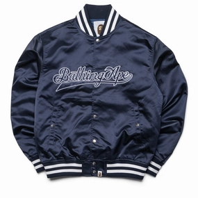 Street Edge mesh ventilation A Bathing Ape Baseball Varsity Jacket - Navy