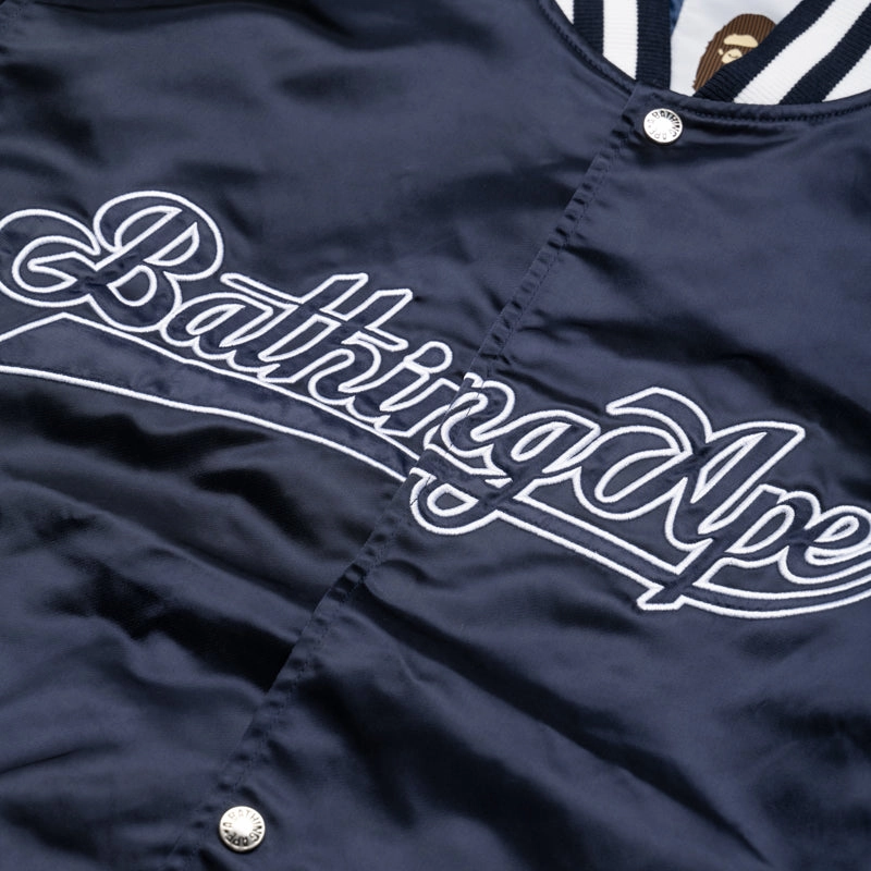 A Bathing Ape Baseball Varsity Jacket - Navy Unique Cut ElasticCuffDesign