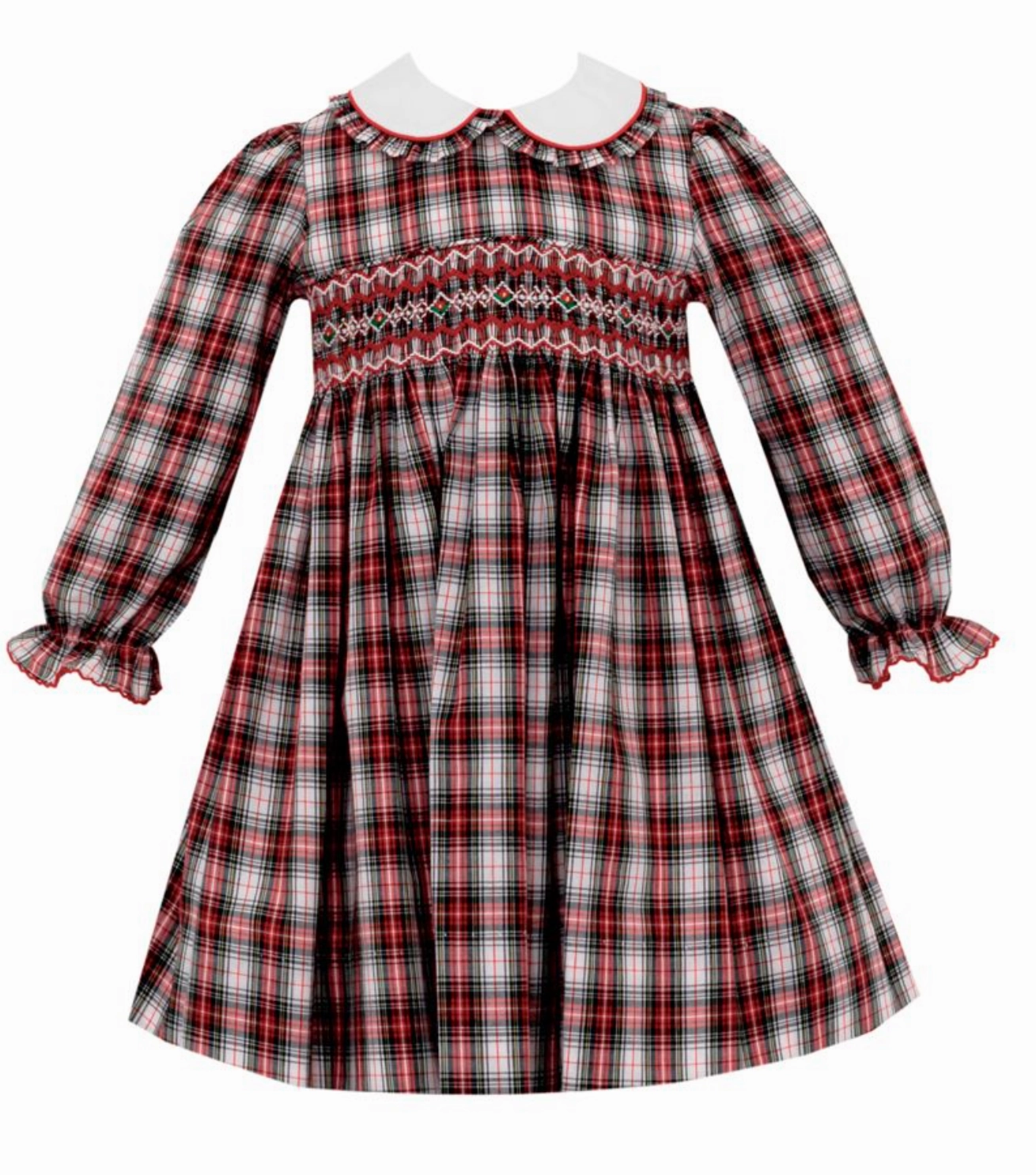 Grace Ease Cozy Knit Red Holiday Plaid Smocked Christmas Dress