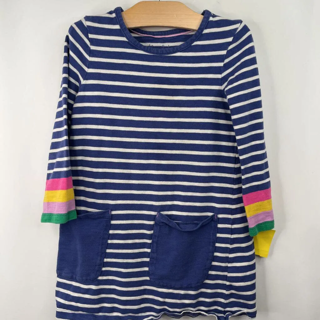 Size 5-6: Mini Boden Blue/White Striped Long Sleeve Dress Tie dyed kids' clothes