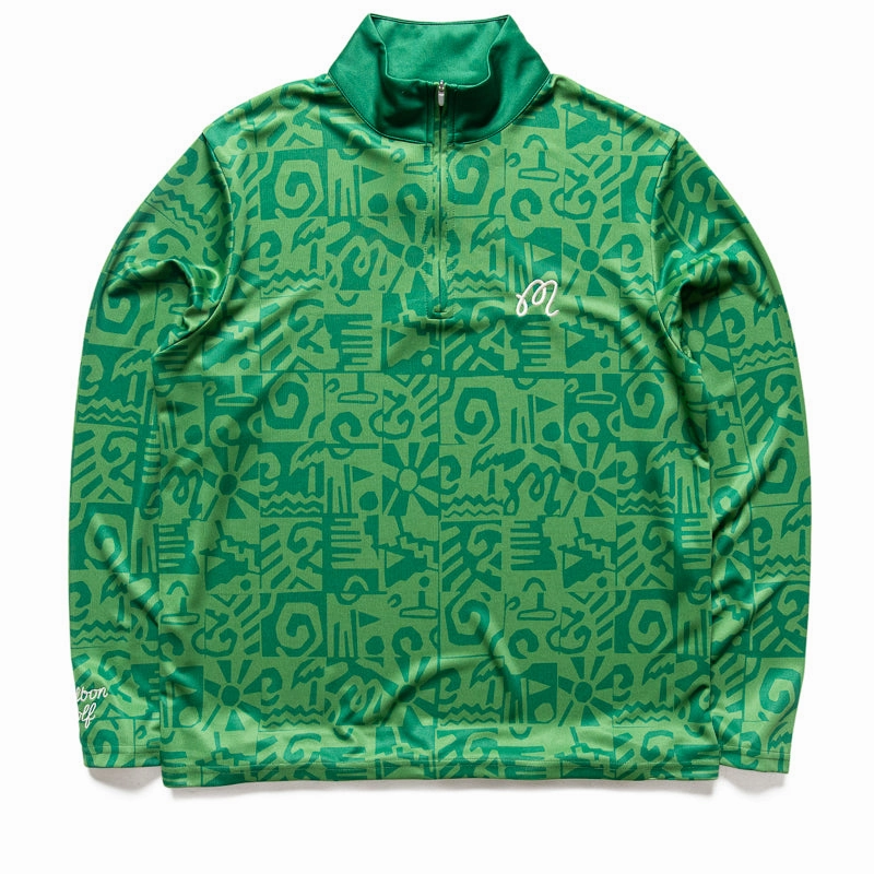 Global Glow Warm Knit Malbon Golf Capo Performance Quarter Zip - Kelly Green