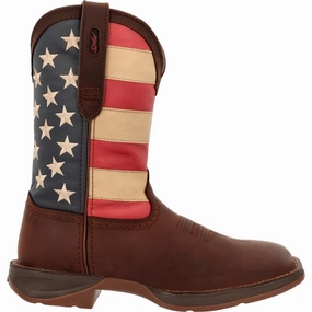 Seamless Comfort All Day Wear Minimal Mood Durango Rebel Men's Patriotic Pull-On Western Flag Boots Db5554 In Brown
