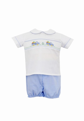 Easter Trucks Boy's Short Set - Blue Gingham One-Piece Wear QuickDryDesign