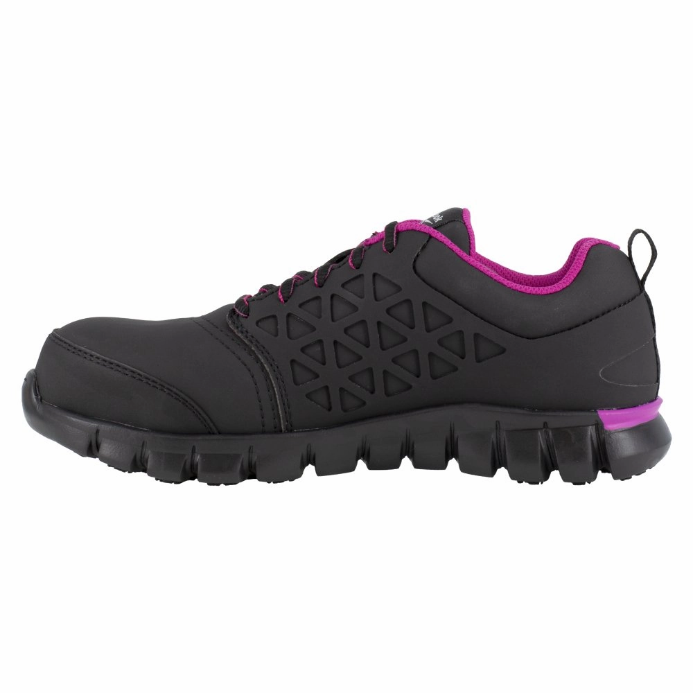 Reebok Women's Sublite Cushion Athletic Work Shoe Composite Toe Rb491 In Black And Pink Industrial Foot Support